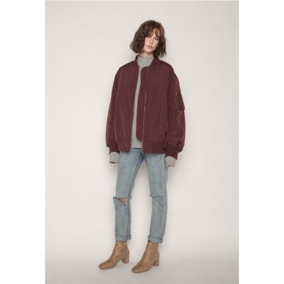 OAK + FORT - Deep Maroon Bomber Jacket - Picture 1 of 6